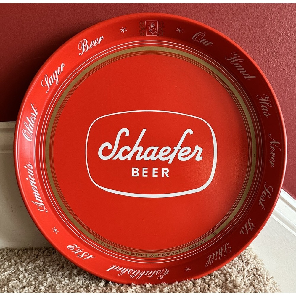 VINTAGE BAR 11 3/4" 1971 CANCO SCHAEFER BEER METAL‎ SERVING TRAY